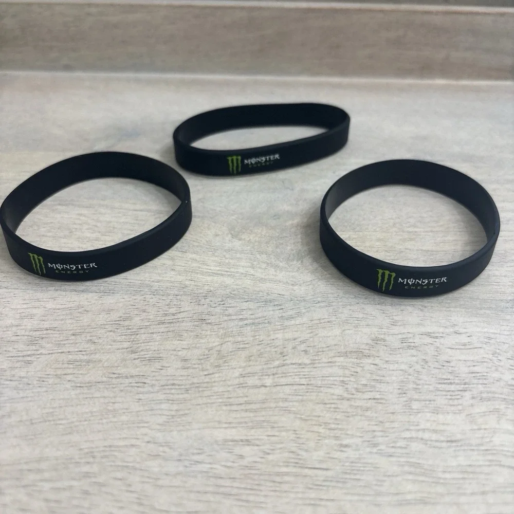 (3) MONSTER ENERGY Collectible Wristband Silicone Rubber Band Black/Green NEW